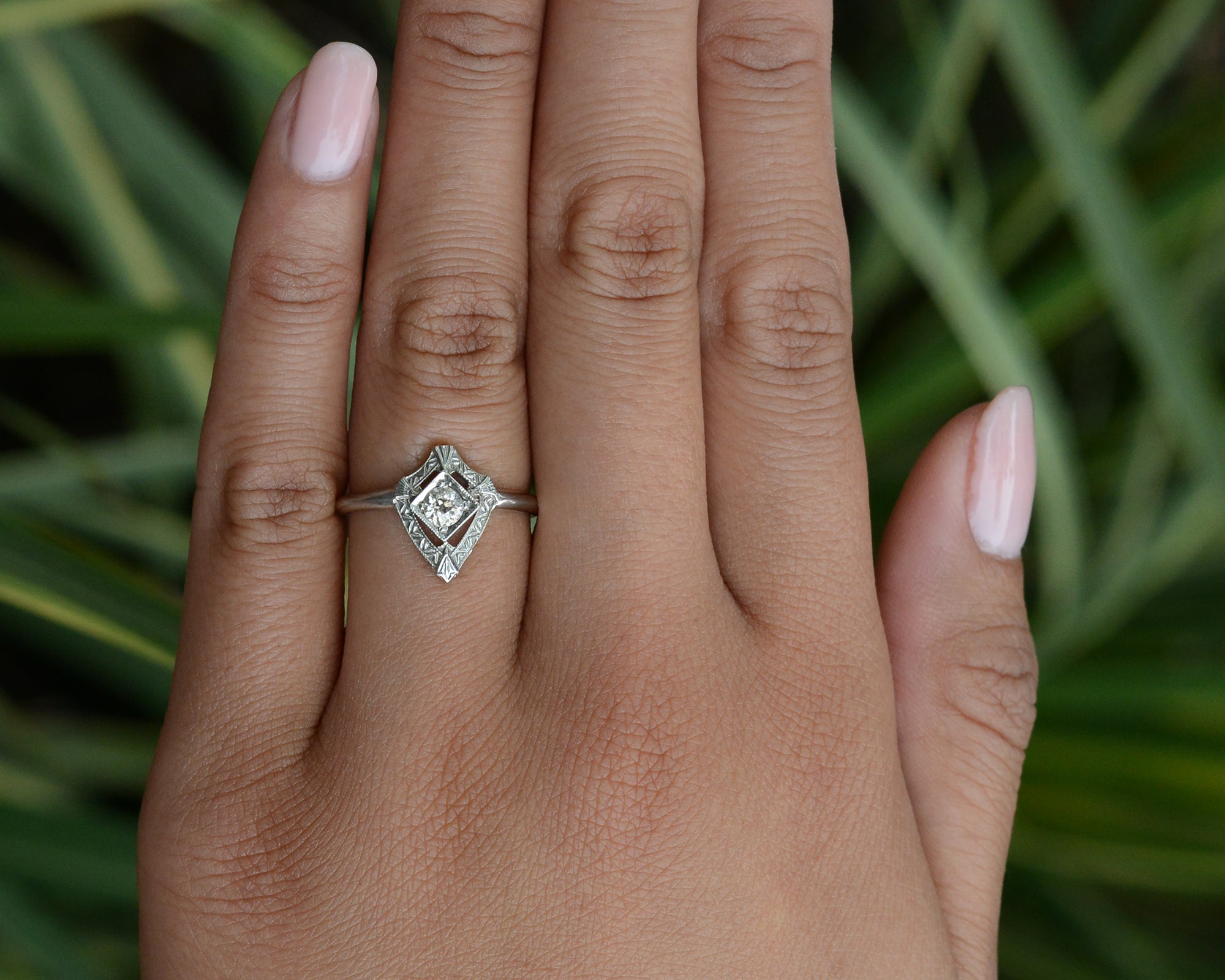 Petite Antique Old Mine Cut Diamond Art Deco Engagement Ring