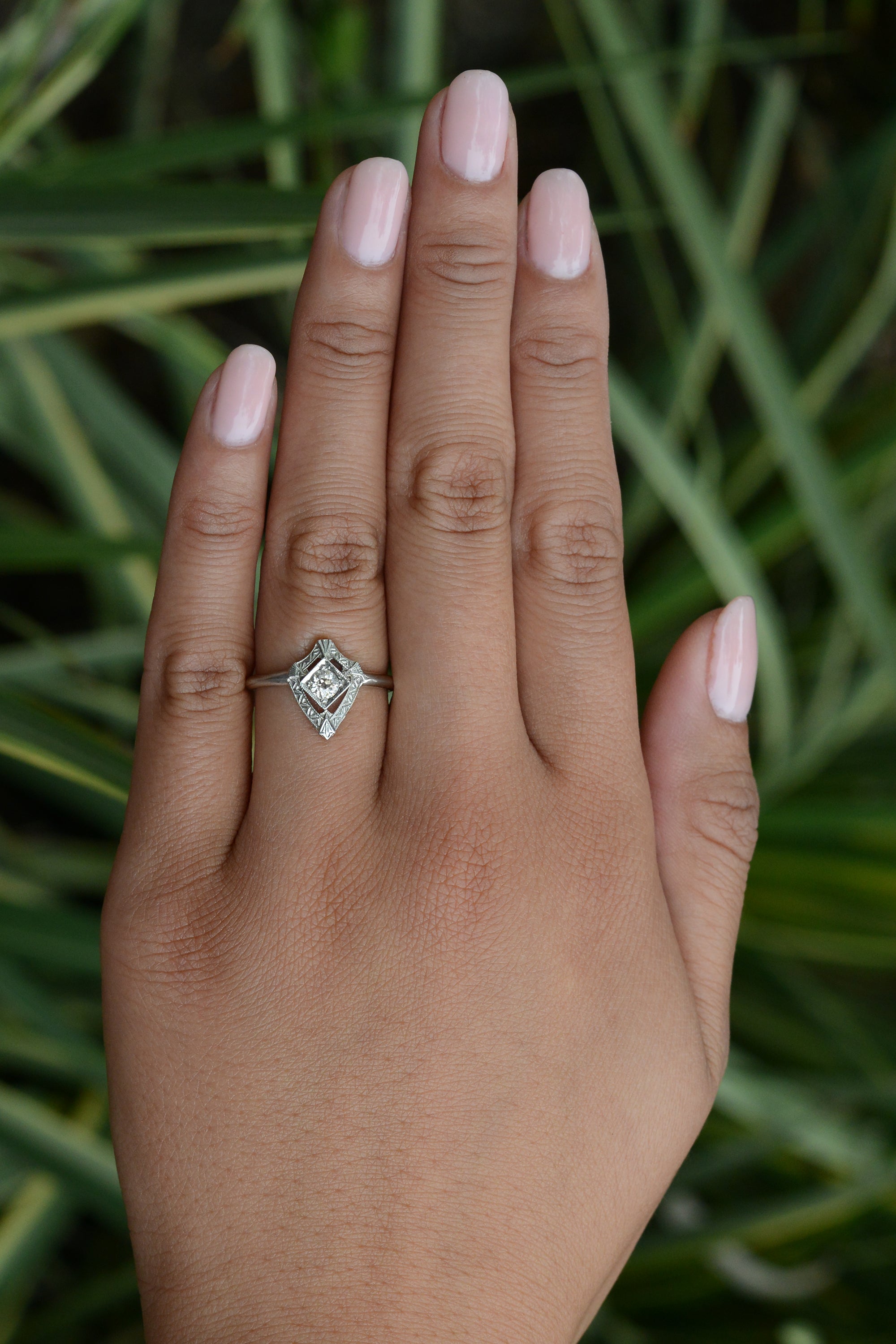 Petite Antique Old Mine Cut Diamond Art Deco Engagement Ring