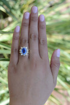 GIA Certified Sapphire & Diamond Princess Diana Engagement Ring