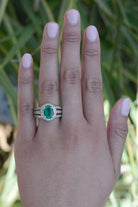 Vintage Oval Emerald and Diamond Wide 3 Band Ring