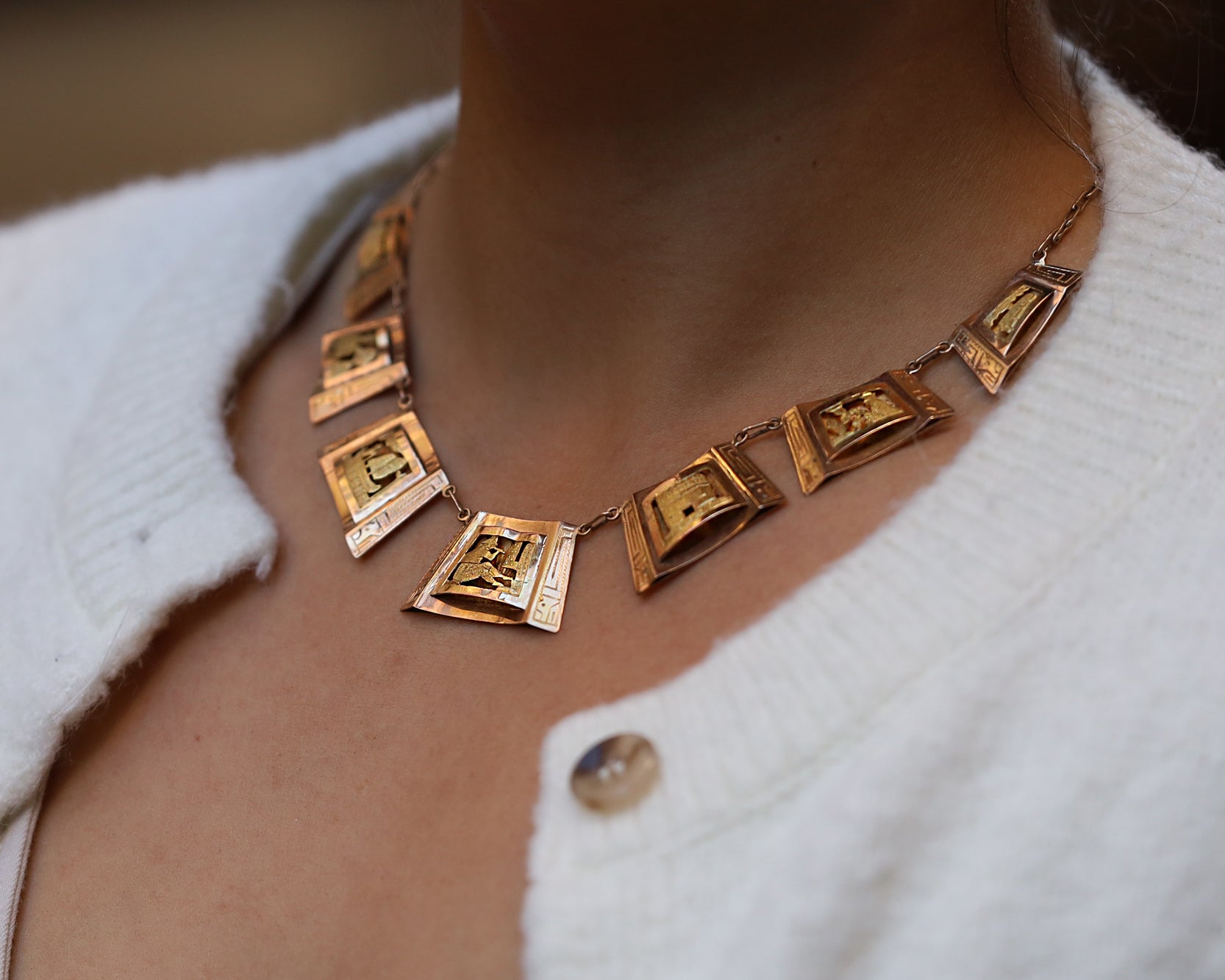 Vintage High Karat Gold Mayan Peruvian Story Necklace