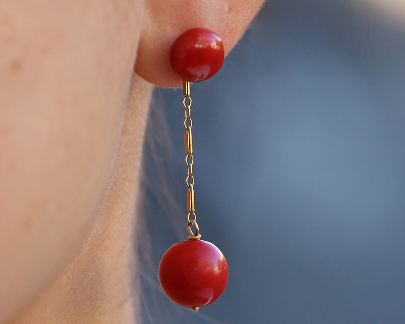 Victorian Red Coral Drop Enhancer Earrings