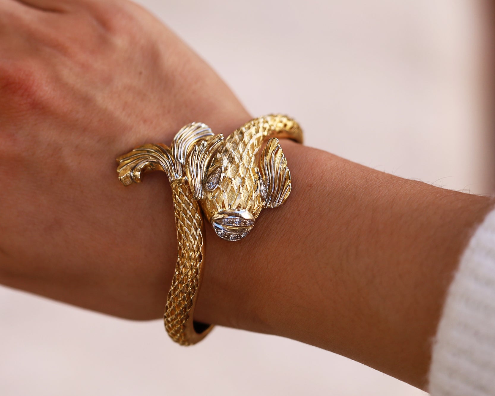 Ilias Lalaounis Designer 18k Gold Fish Bangle Bracelet