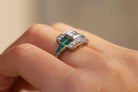 Art Deco Revival 0.53 Carat Carré Diamond & Emerald Platinum Ring