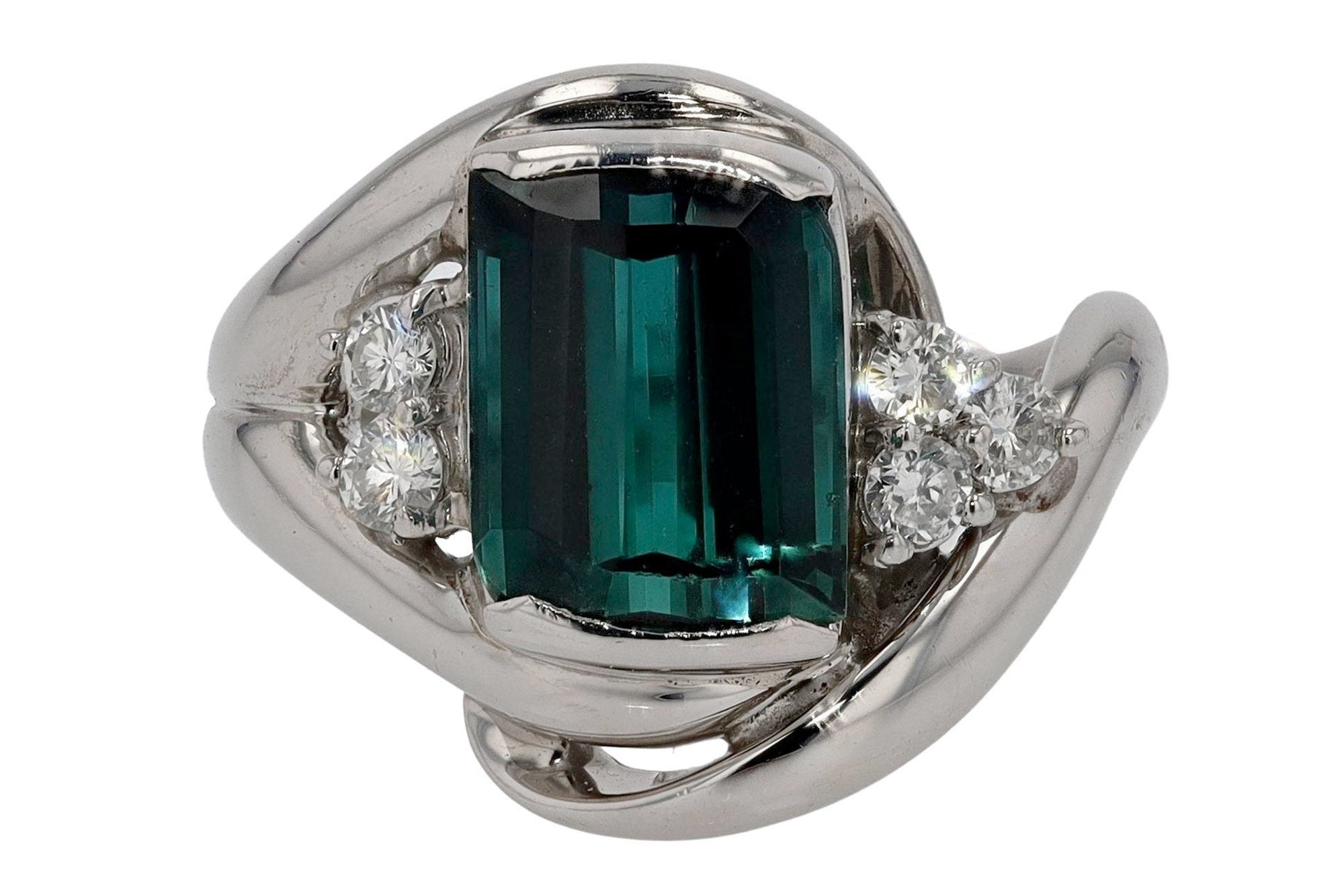 Retro Green Tourmaline Diamond Engagement Ring