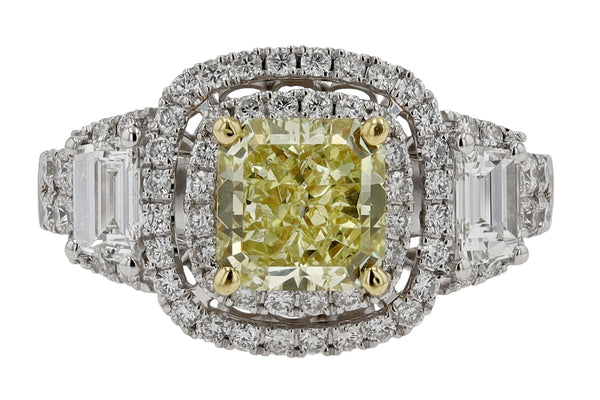 Contemporary Estate GIA Certified 1.55 Carat Fancy Yellow Diamond Engagement Ring