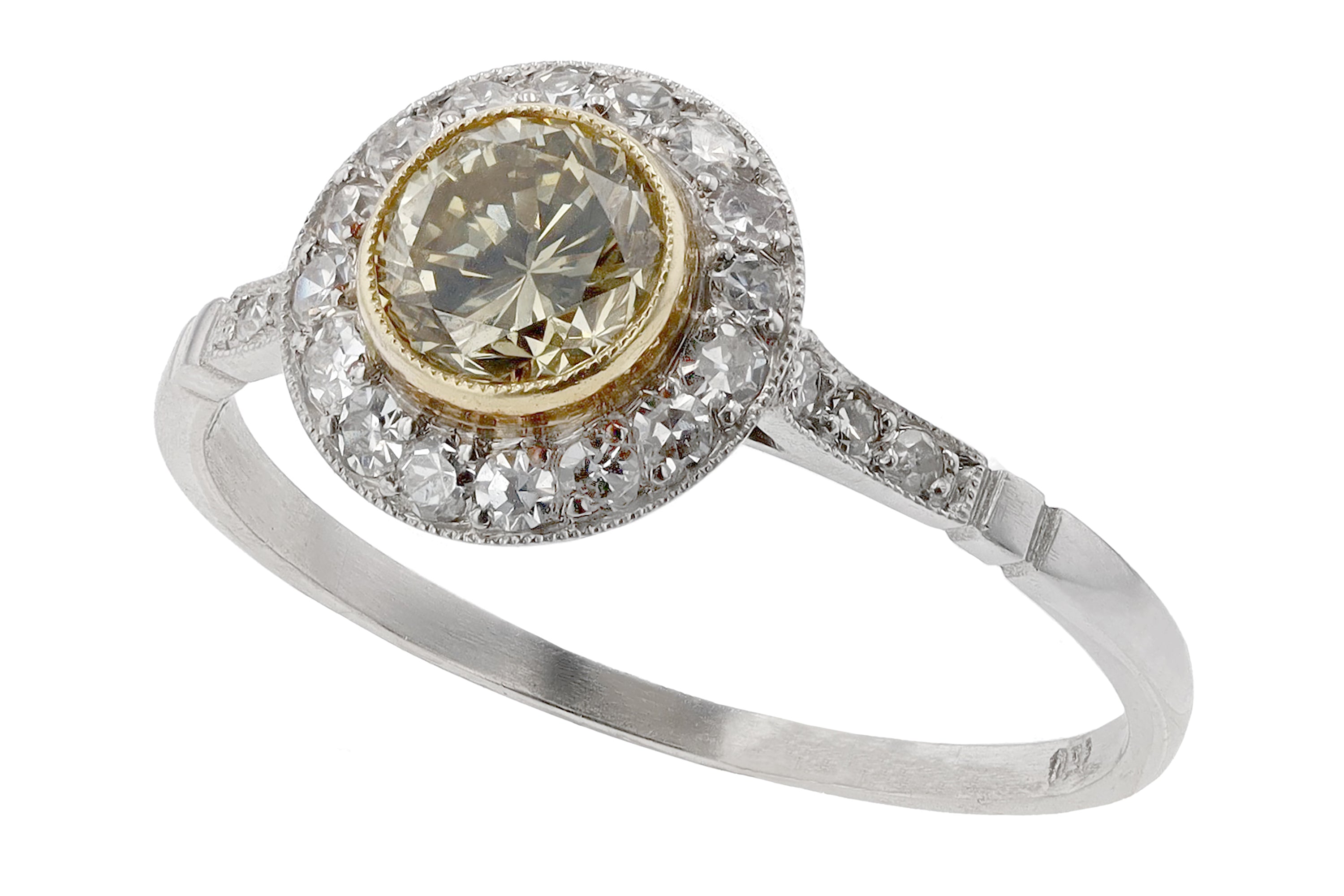 Art Deco Style Round Yellow Diamond Engagement Ring