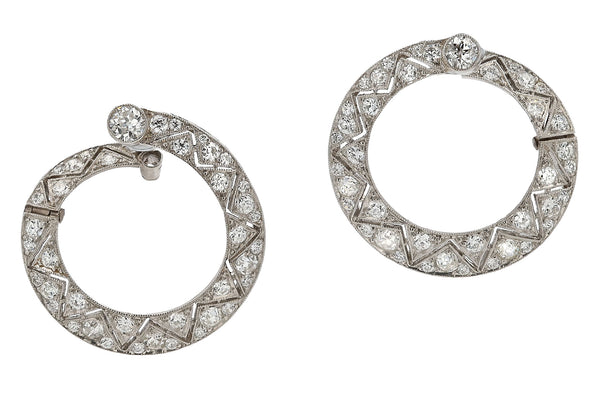 Art Deco Gatsby Era Diamond and Platinum Hoop Earrings