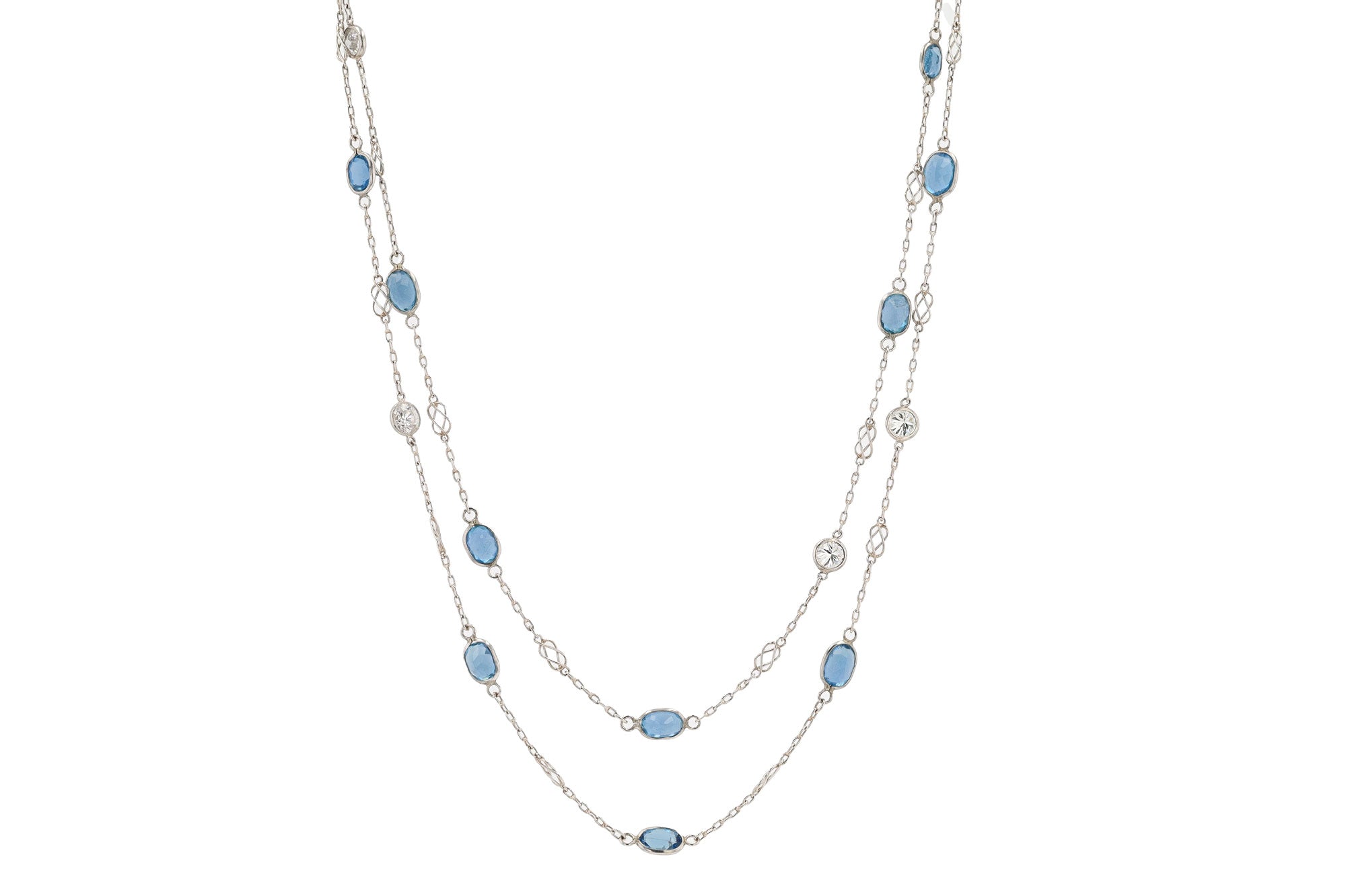 45" Platinum Aquamarine and Diamonds By the Yard Infinity Necklace