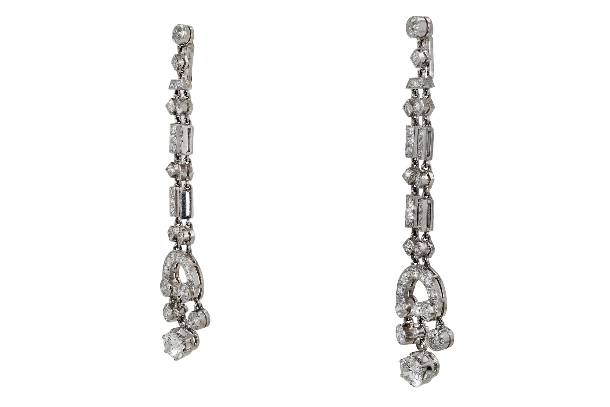 Art Deco Revival 3 Carat Diamond Drop Chandelier Earrings