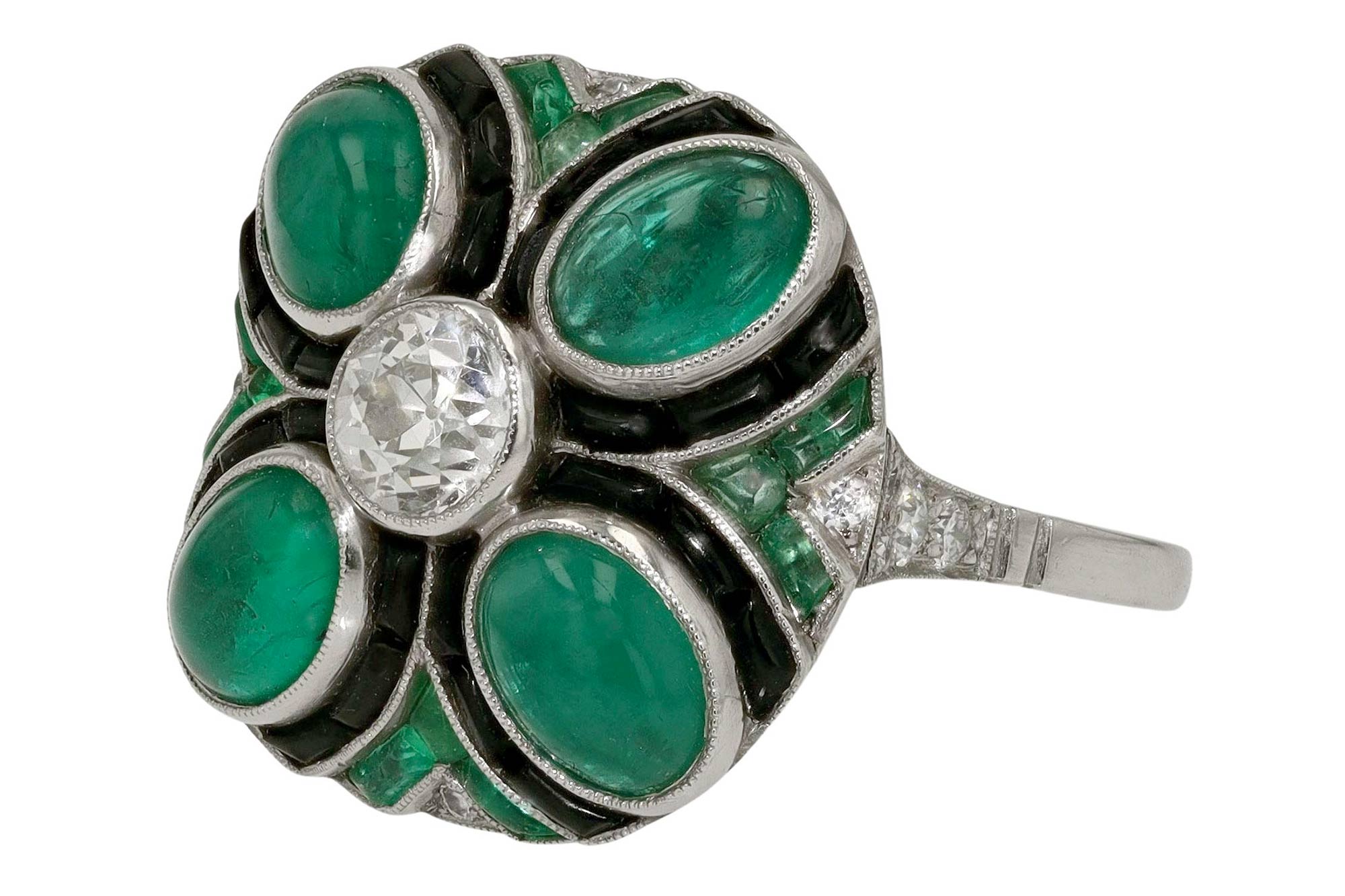Quatrefoil Emerald Diamond Ring