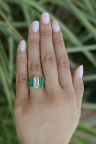 Art Deco Style 3 Stone 7 Carat Emerald Diamond Engagement Ring