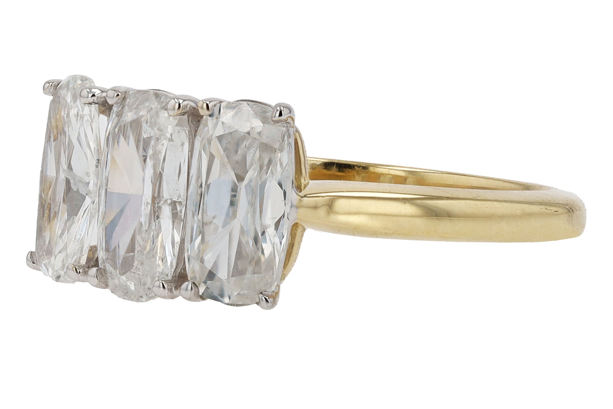Vintage 1.80 Carat Cushion Cut Diamond 3 Stone Engagement Ring