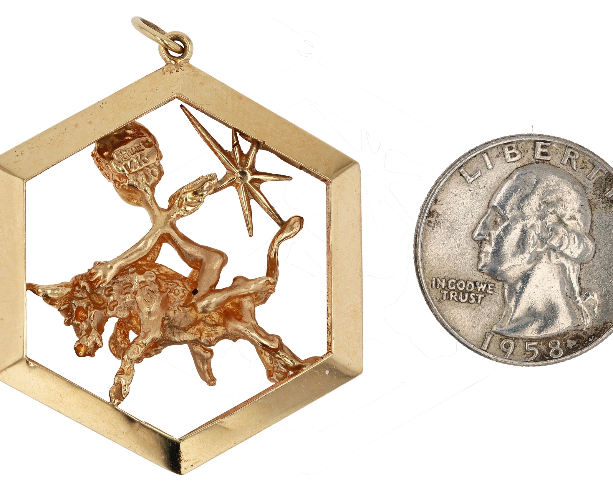 Vintage M. Hime Cherub & Taurus Zodiac Charm Pendant
