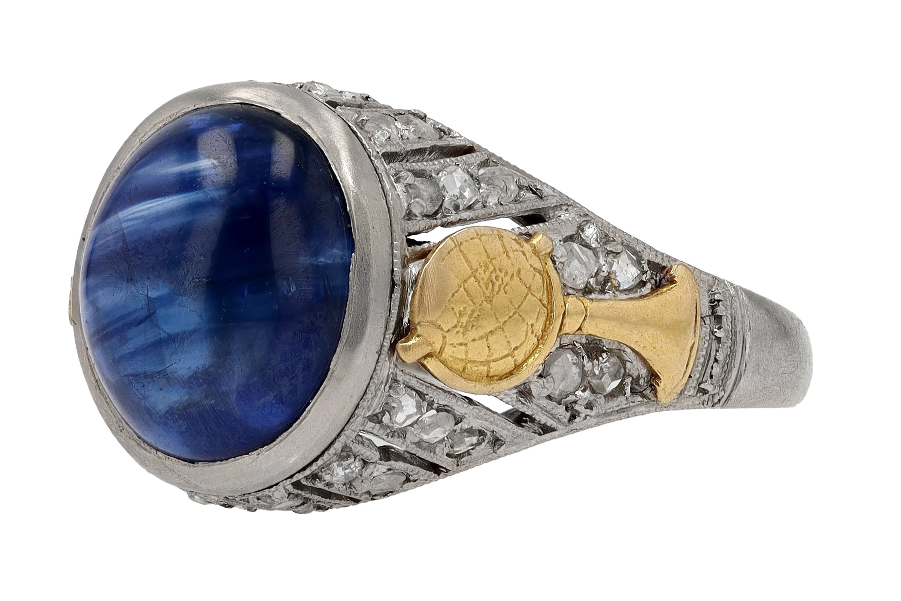Antique Art Nouveau 4 Carat Cabochon Sapphire Engagement Ring