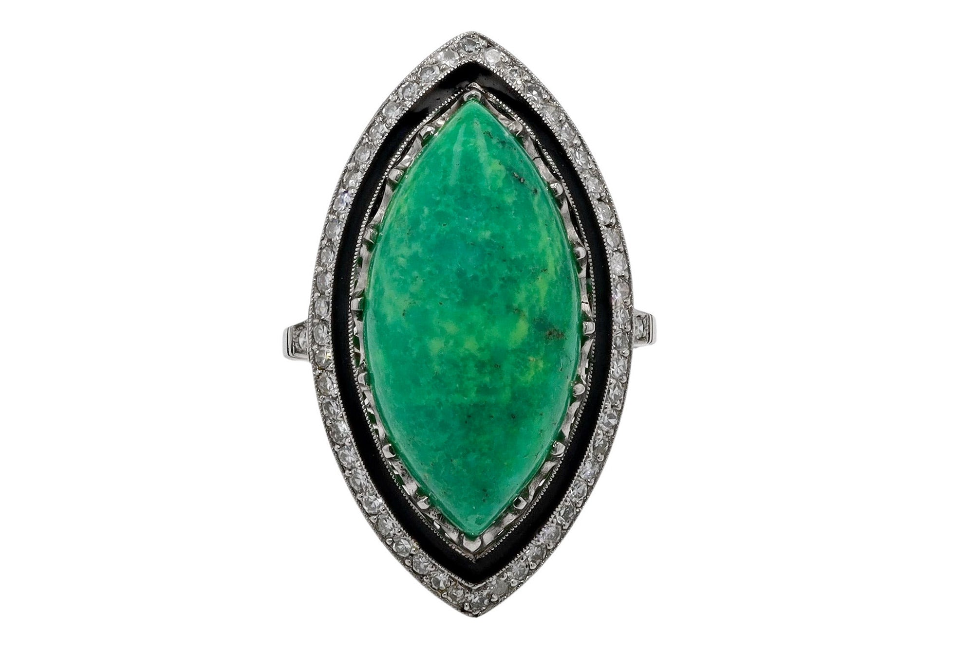 Art Deco Green Turquoise & Enamel Diamond Cocktail Ring