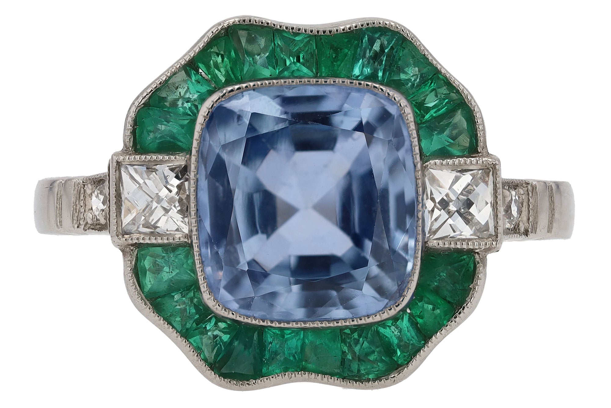 GIA Certified No Heat 2.35ct Ceylon Sapphire and Emerald Engagement Ring