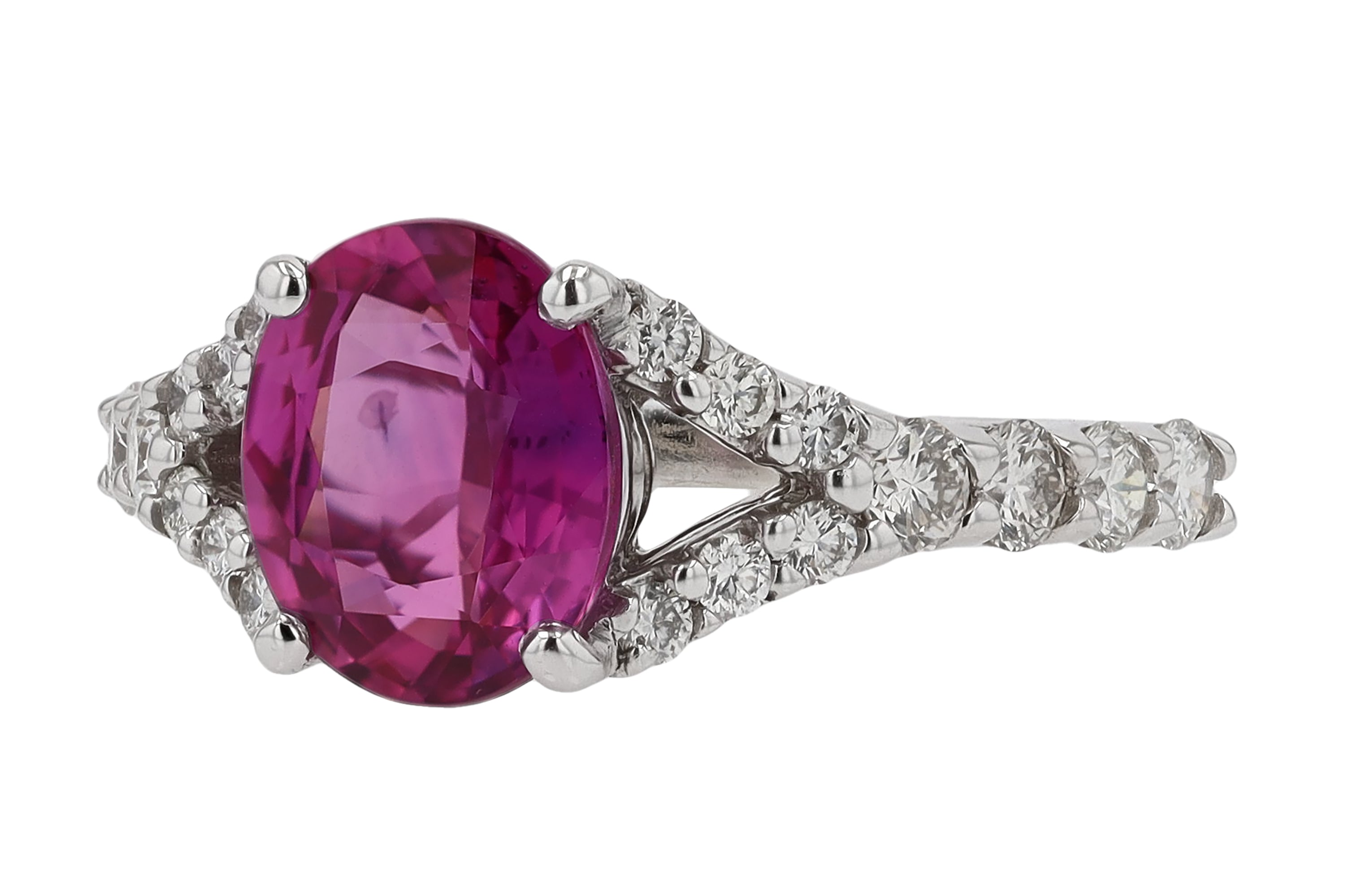 Vivid Pink Sapphire & Diamond V Band Engagement Ring