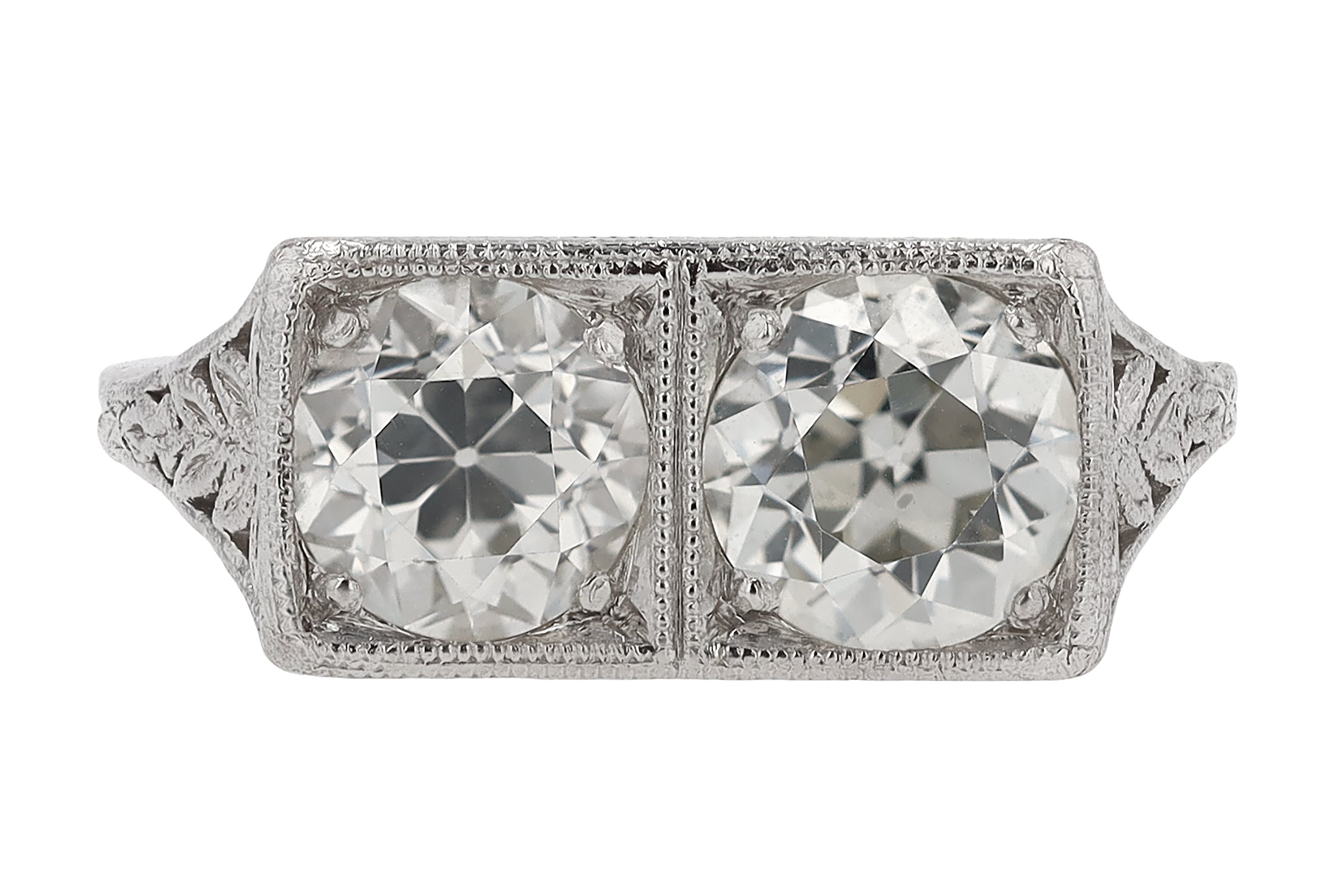 1920s Art Deco 2.10 Carat Double Diamond Engagement Ring