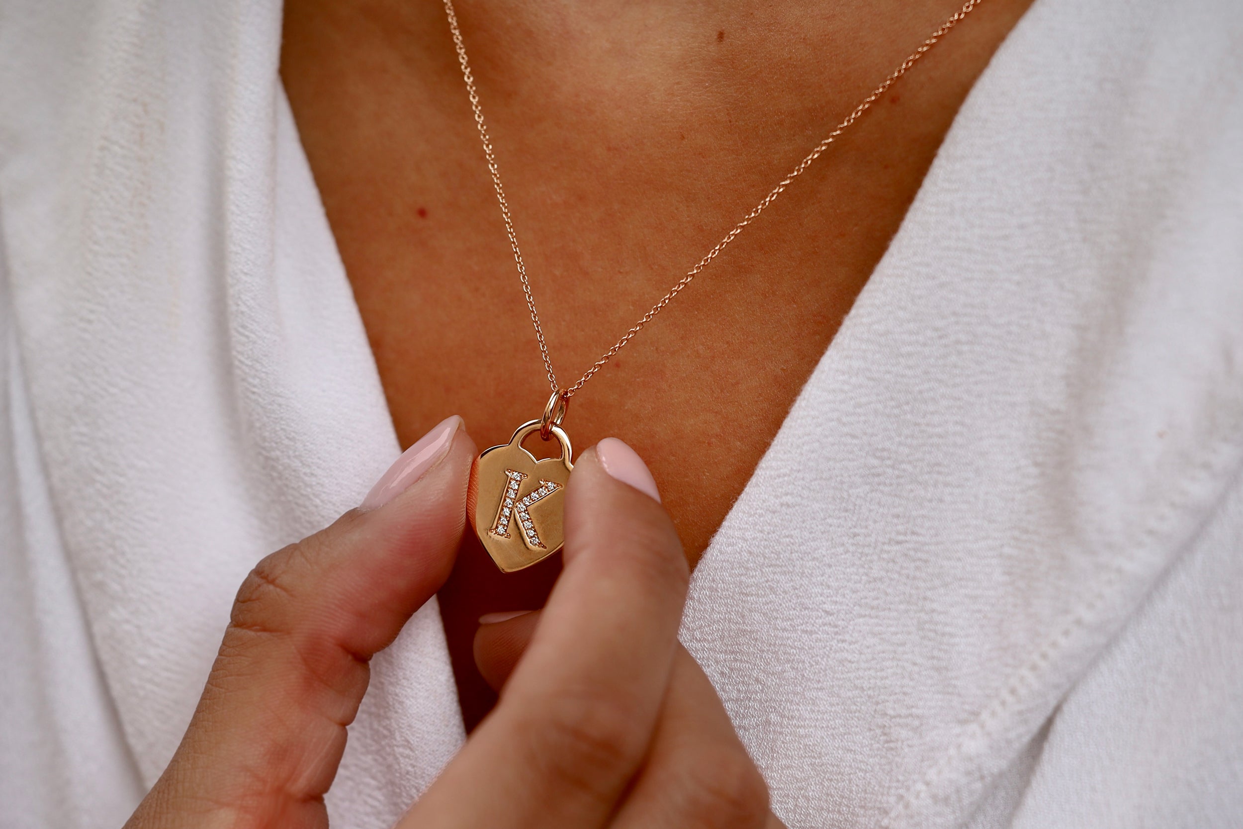 Tiffany & Co. Diamond Monogrammed "K" Heart Pendant Necklace