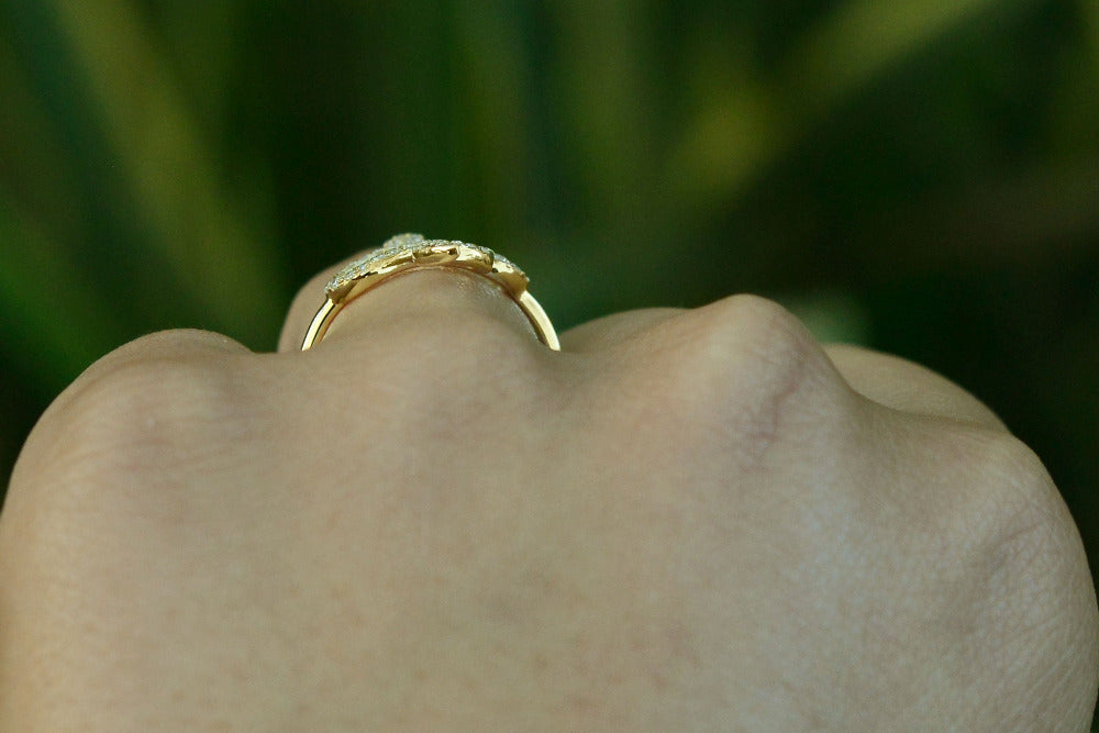 Contemporary 14k Yellow Gold & Diamond Snake Ring