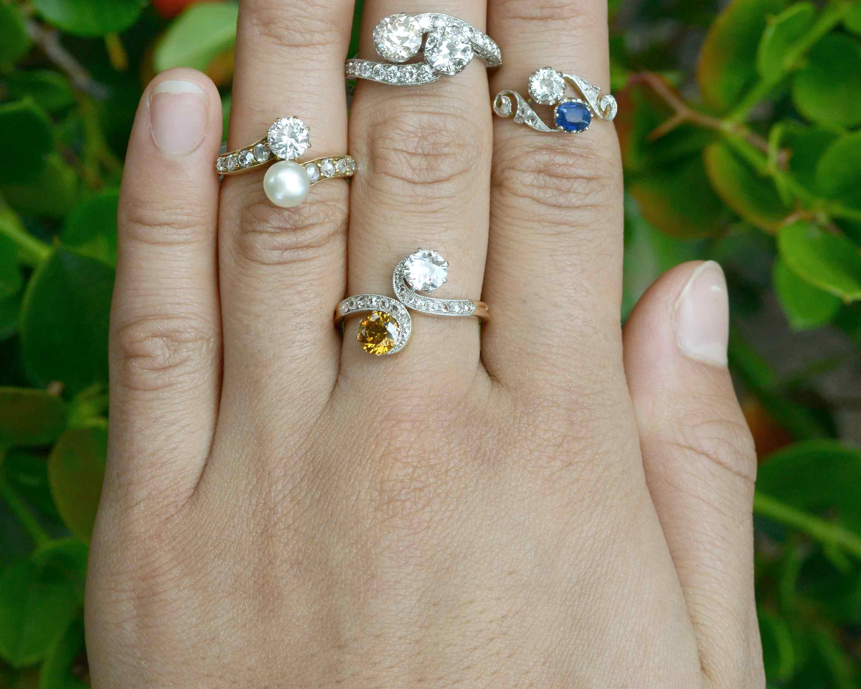 2 stone diamond and gemstone wedding rings.