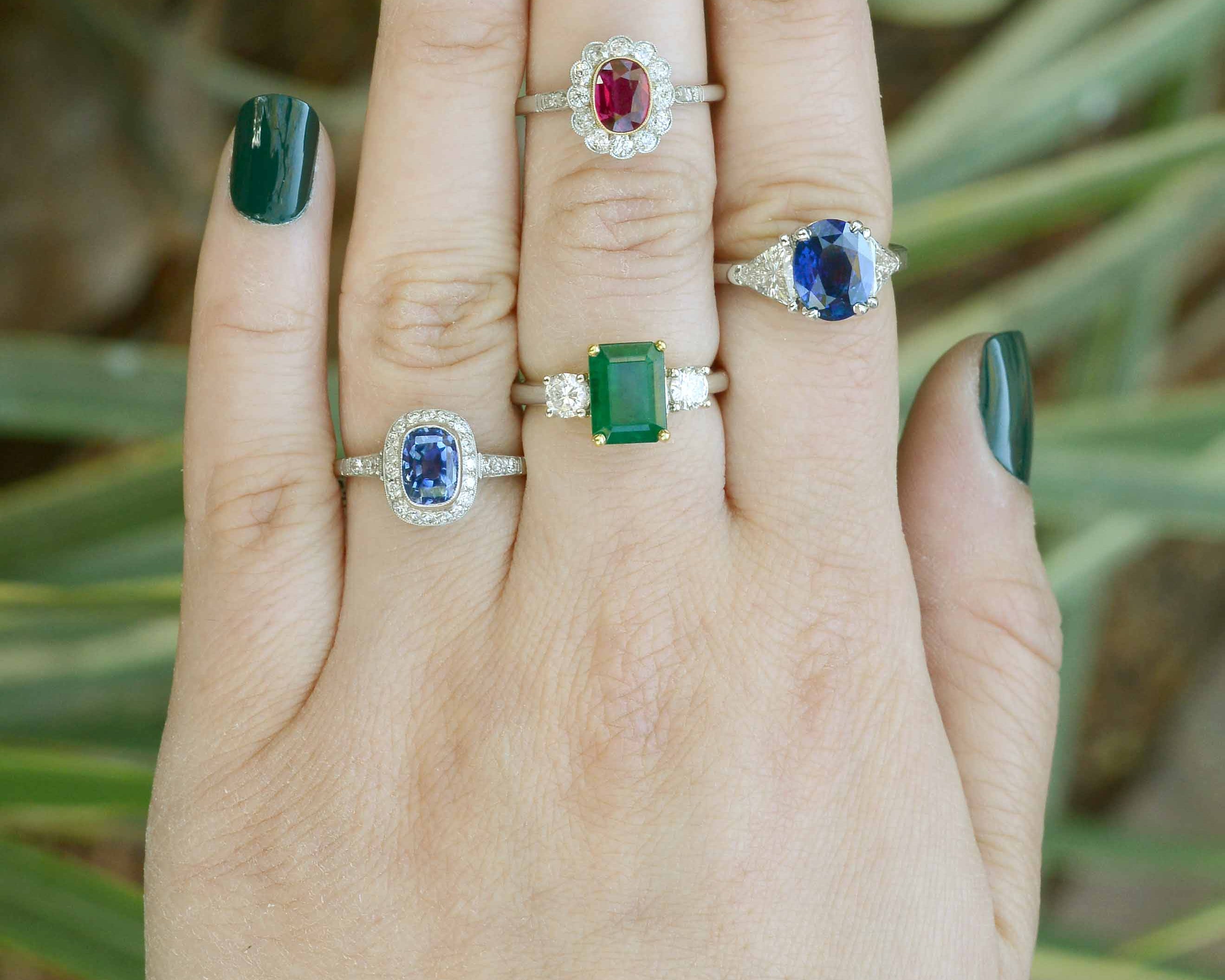 Some of the sapphire, ruby & emerald wedding rings we have in-store.