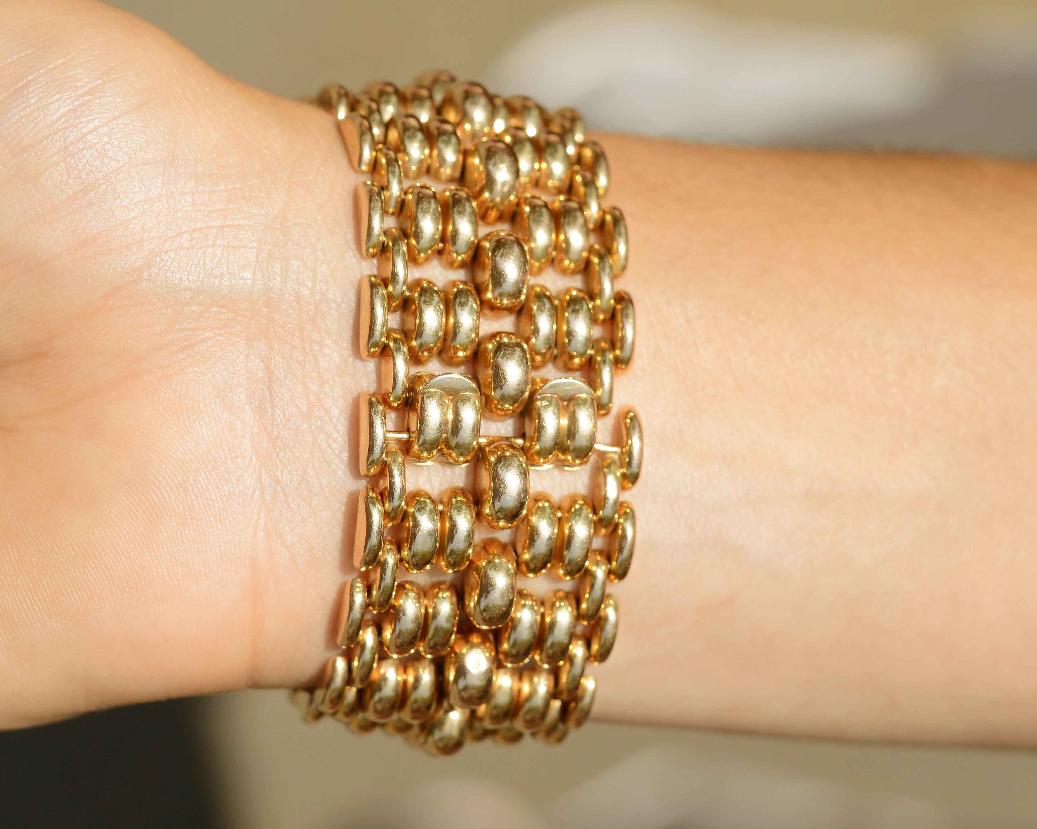 3 ounces of 18k rose gold is used in this retro bracelet.