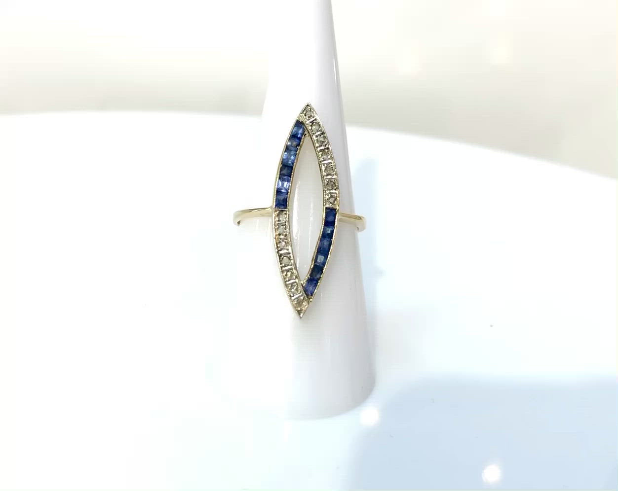 An elongated and unique navette shaped statement ring.