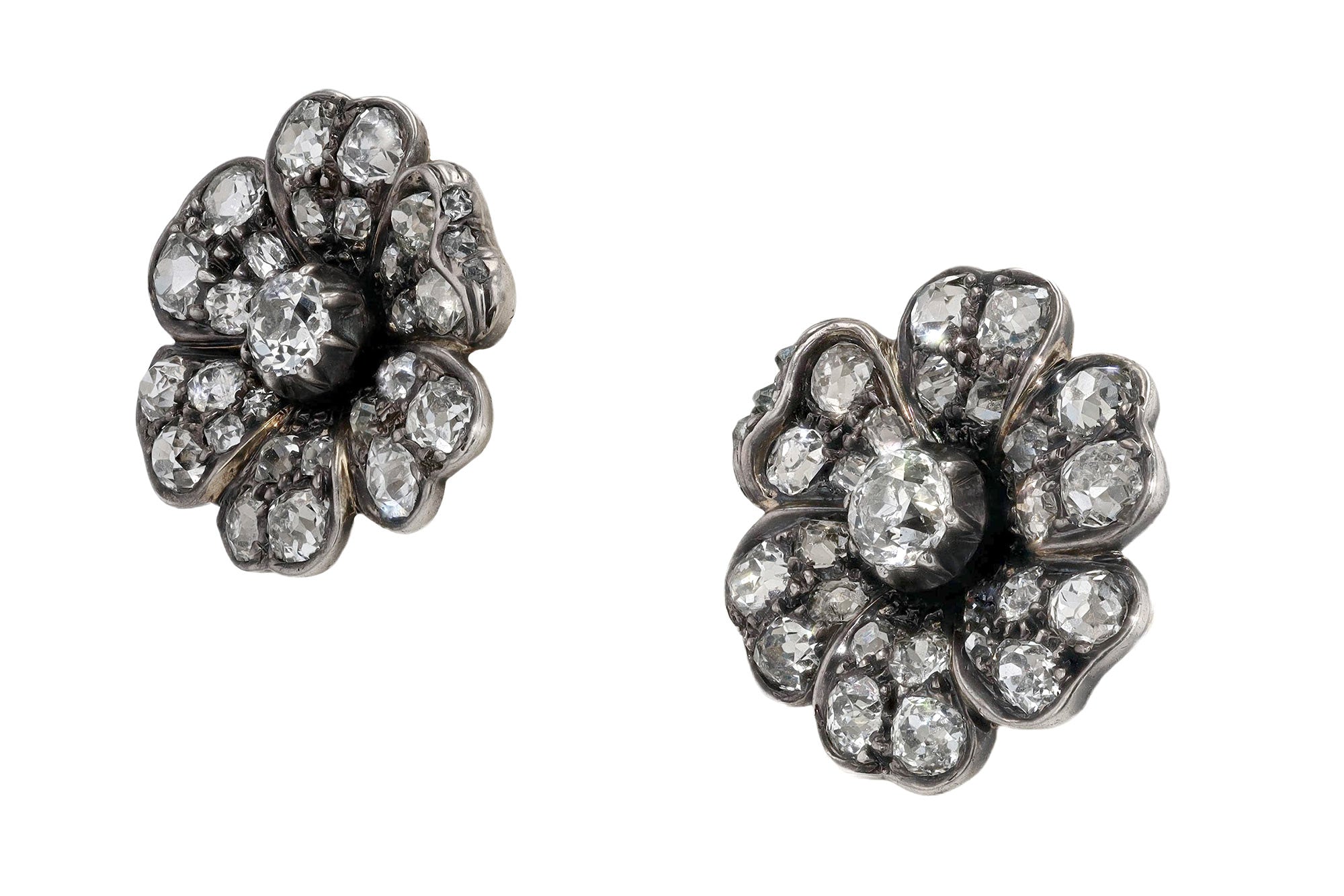 English Victorian Diamond Flower Earrings