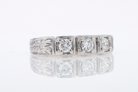 Estate Hand Engraved Diamond Wedding Band 3 Stone Engagement Ring