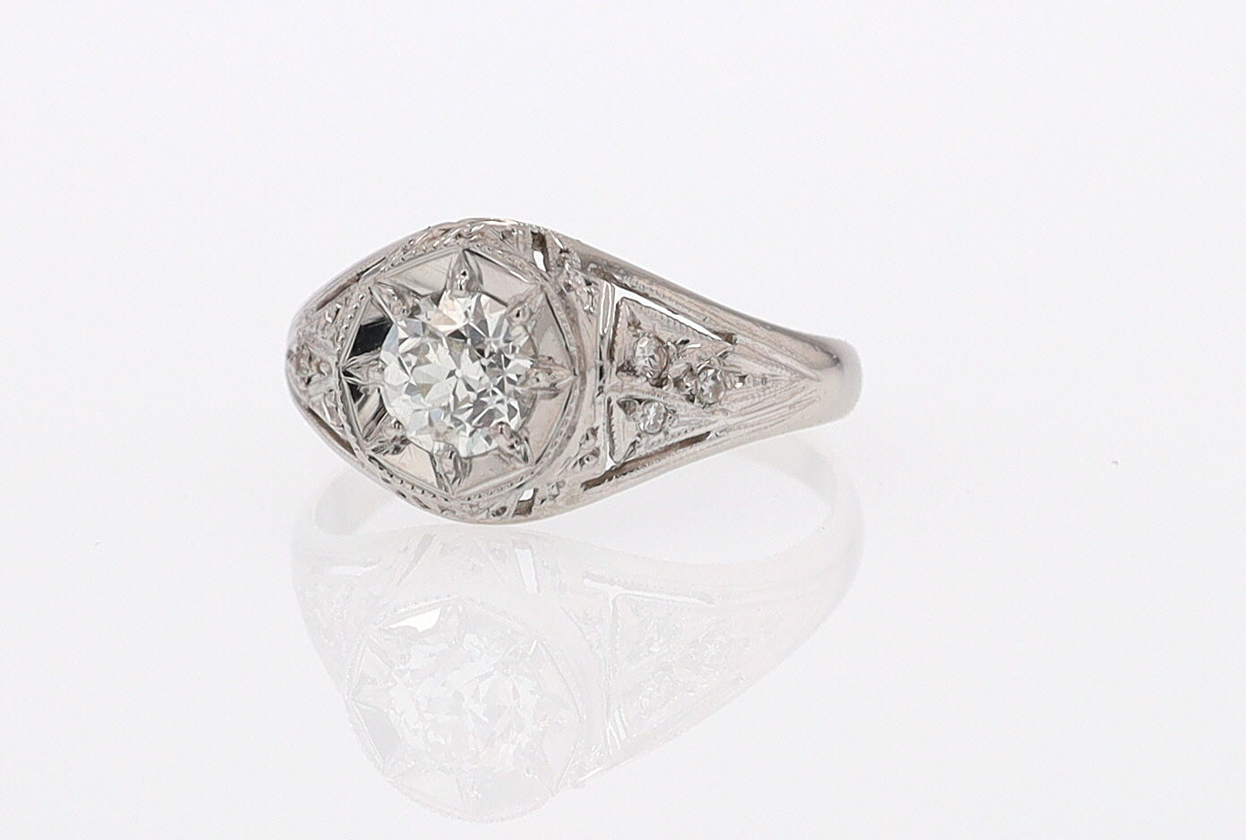 GIA Certified Art Deco 0.53 Carat Diamond Star Engagement Ring