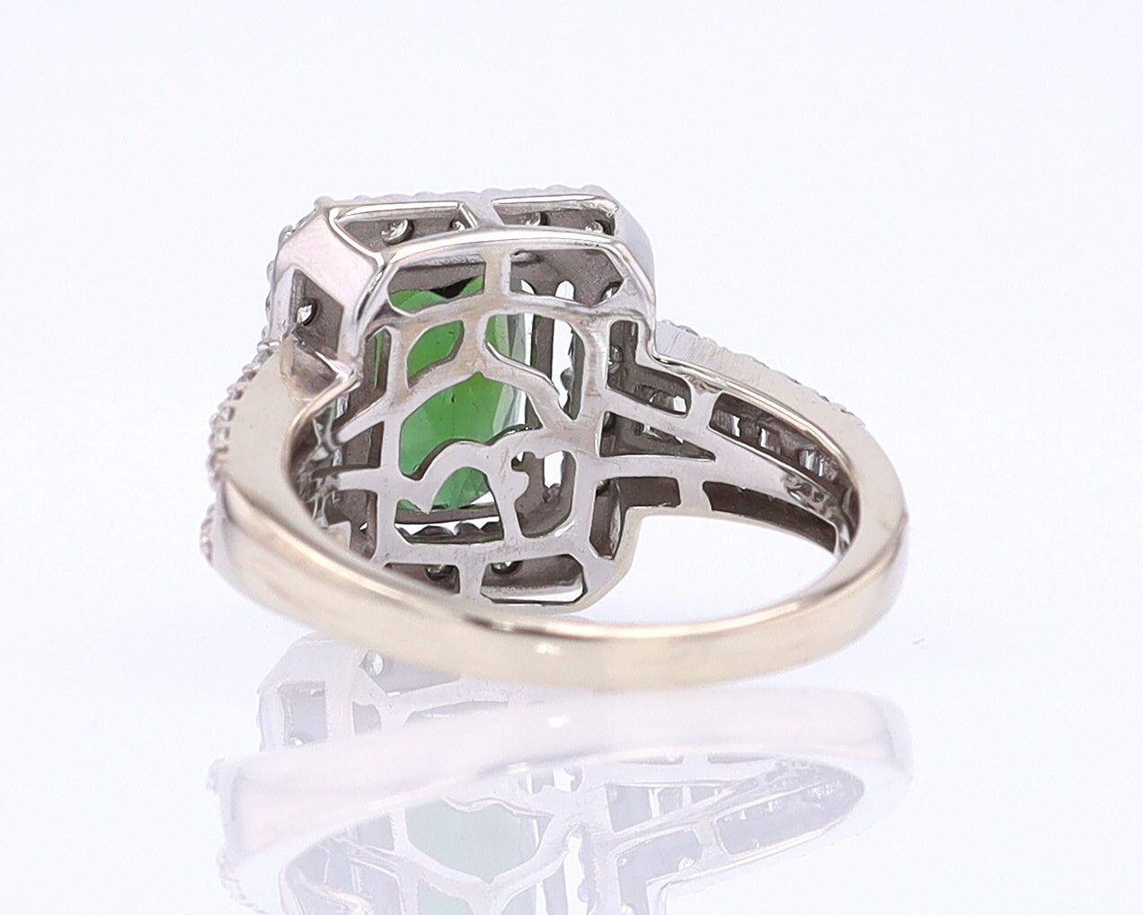 Vintage Green Tourmaline Diamond Halo Gemstone Engagement Ring