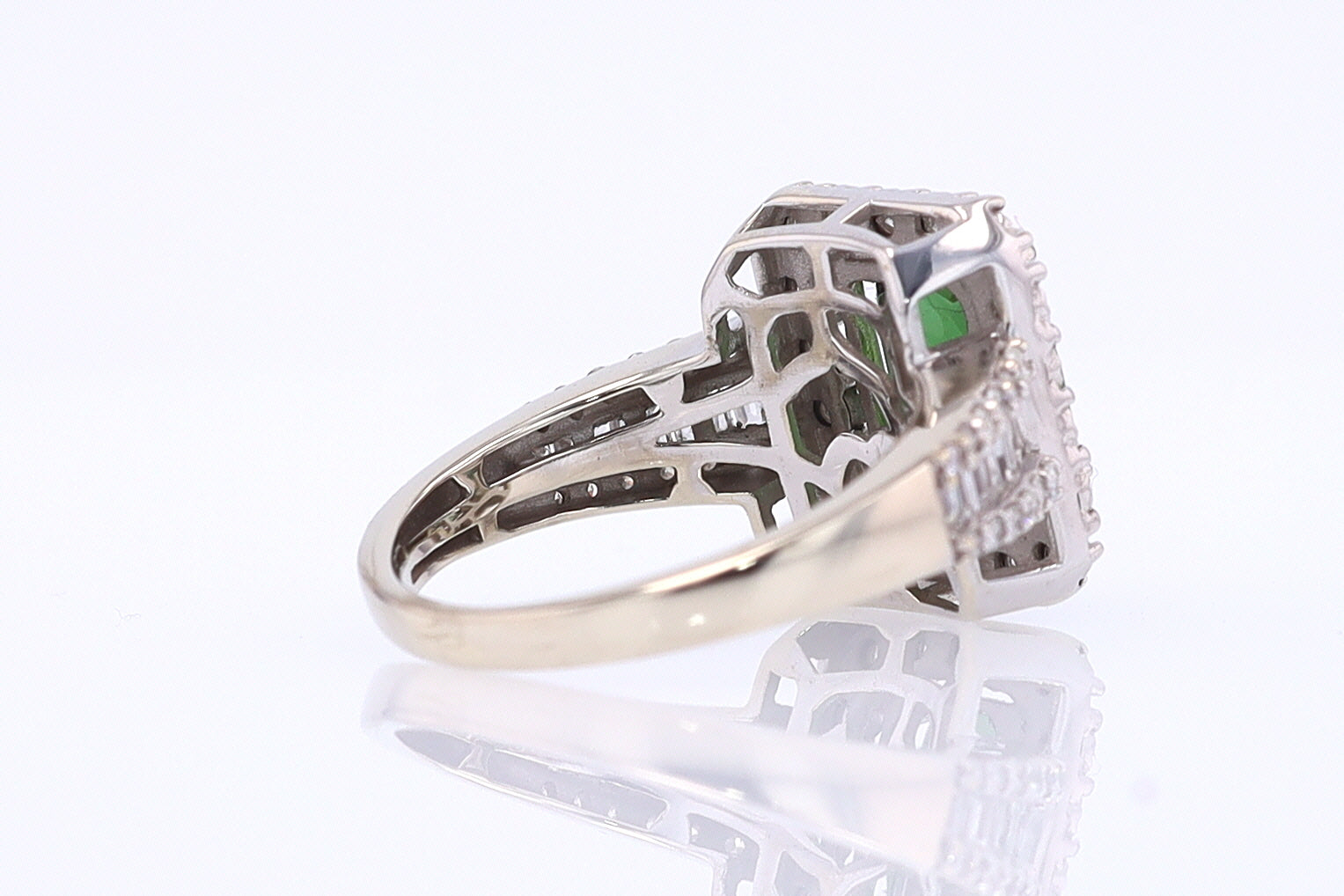 Vintage Green Tourmaline Diamond Halo Gemstone Engagement Ring