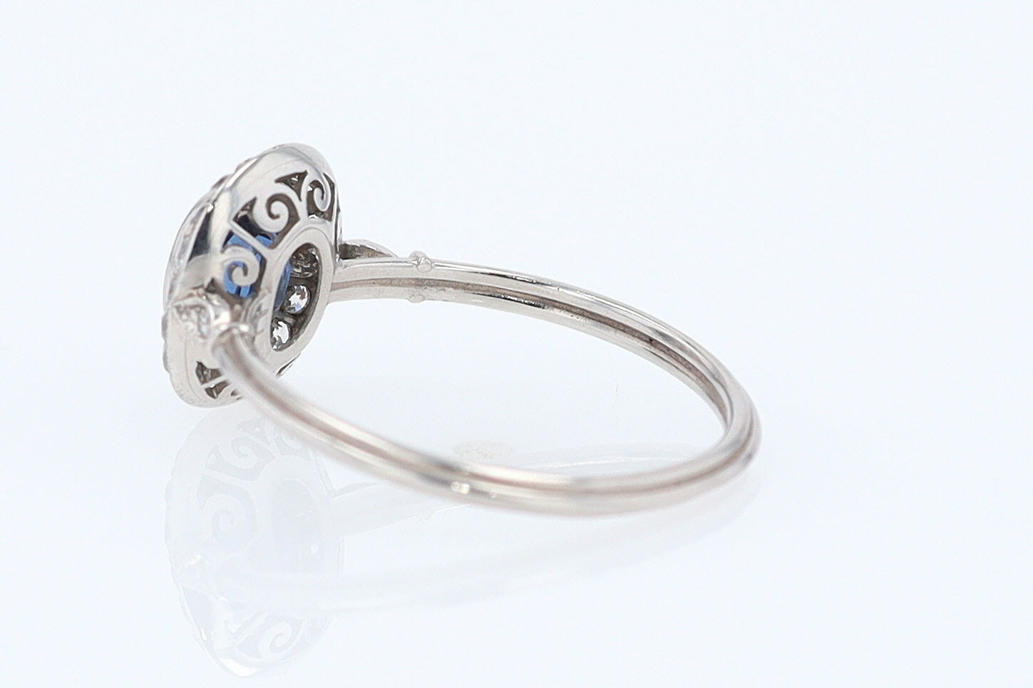 Art Deco Style Oval Sapphire Diamond Halo Engagement Ring