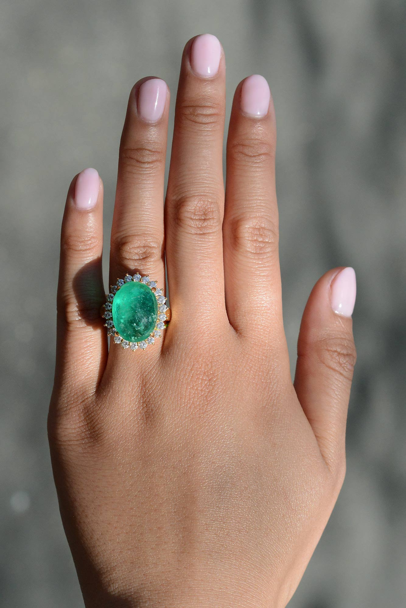 GIA Certified Huge Colombian Emerald Cabochon Cocktail Ring