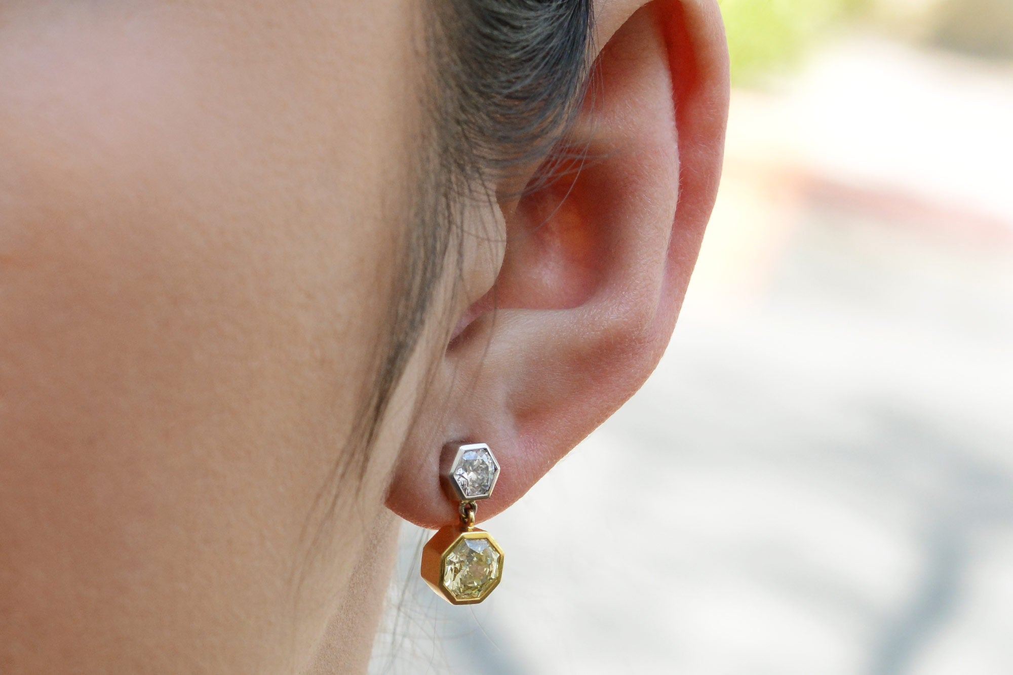Estate GIA Certified 3 Carats Yellow Diamond Geometric Drop Earrings