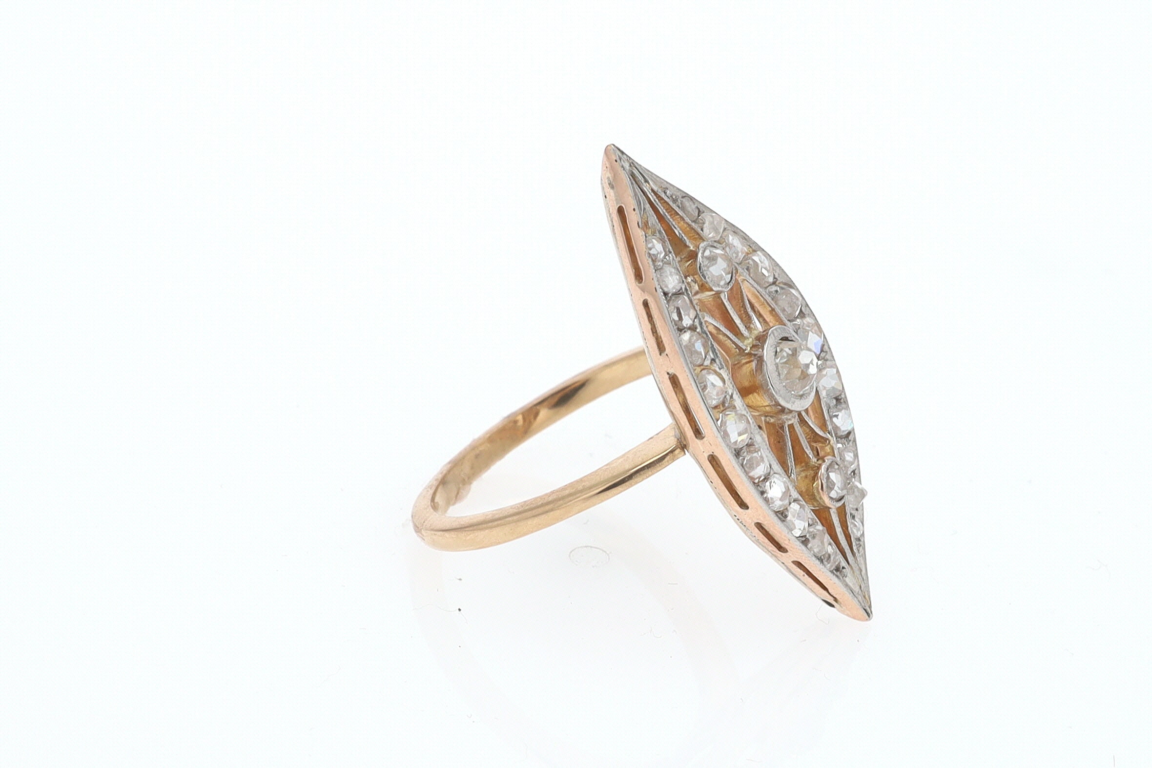 Elongated Edwardian Filigree Diamond Navette Ring