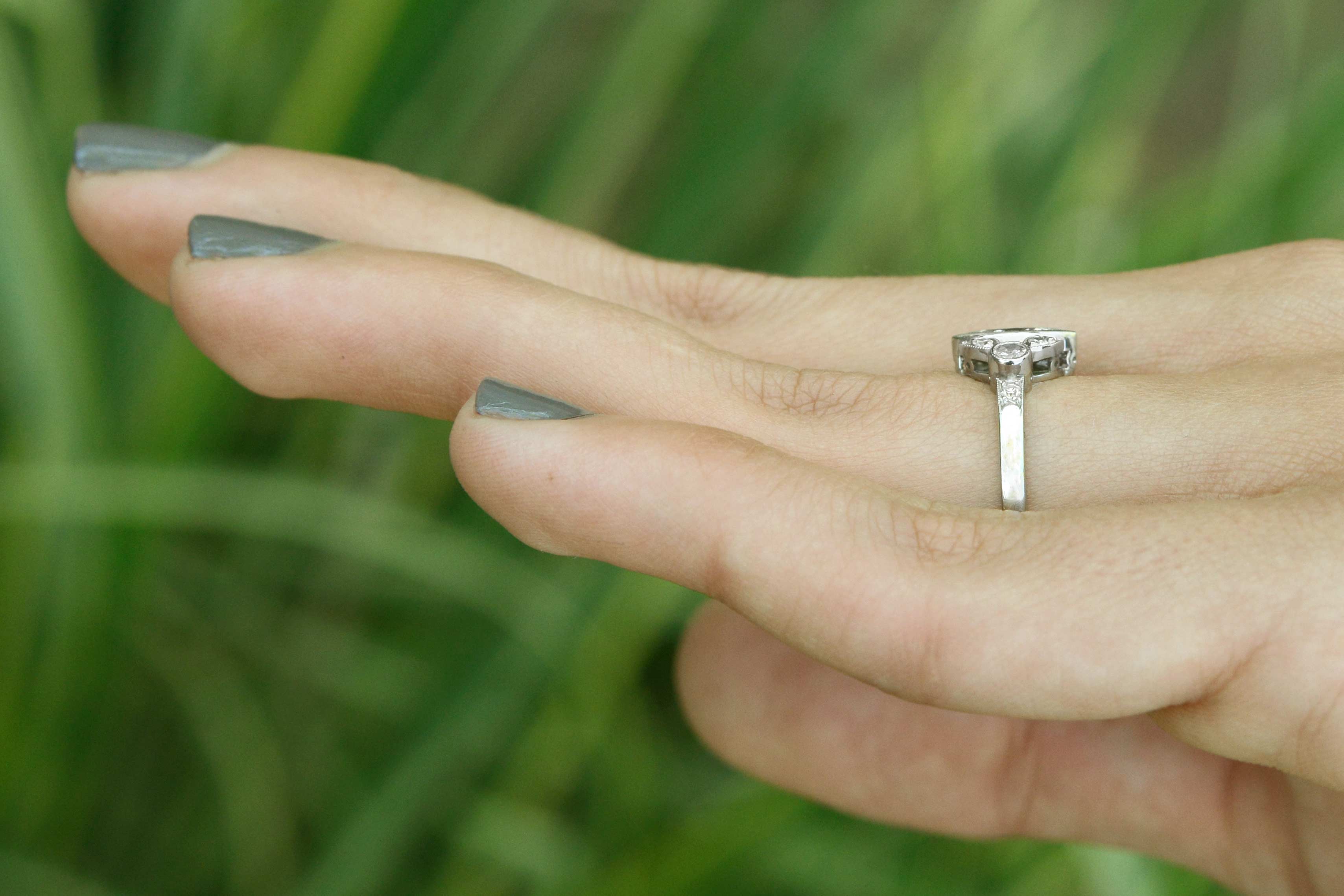 A low profile diamond wedding ring.