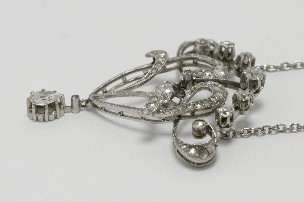 15" long antique Edwardian diamond penant necklace.