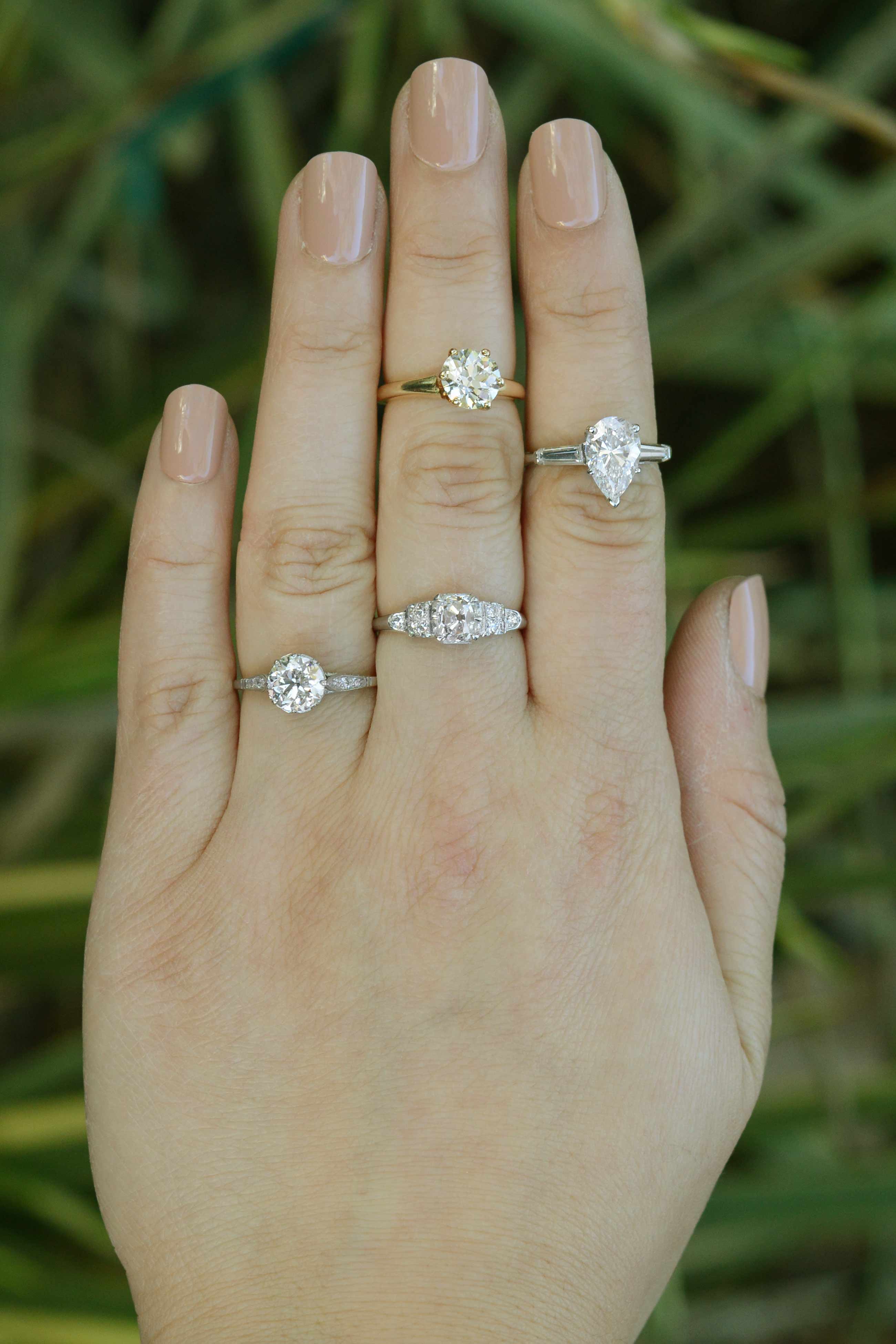We have a variety of diamond solitaire engagment rings in platinum, white & yellow gold.