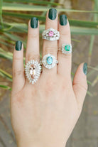Some of our large gemstone and diamond halo statement rings.