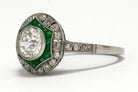 Austin Antique Diamond Emerald Engagement Ring Platinum Star Halo Art Deco