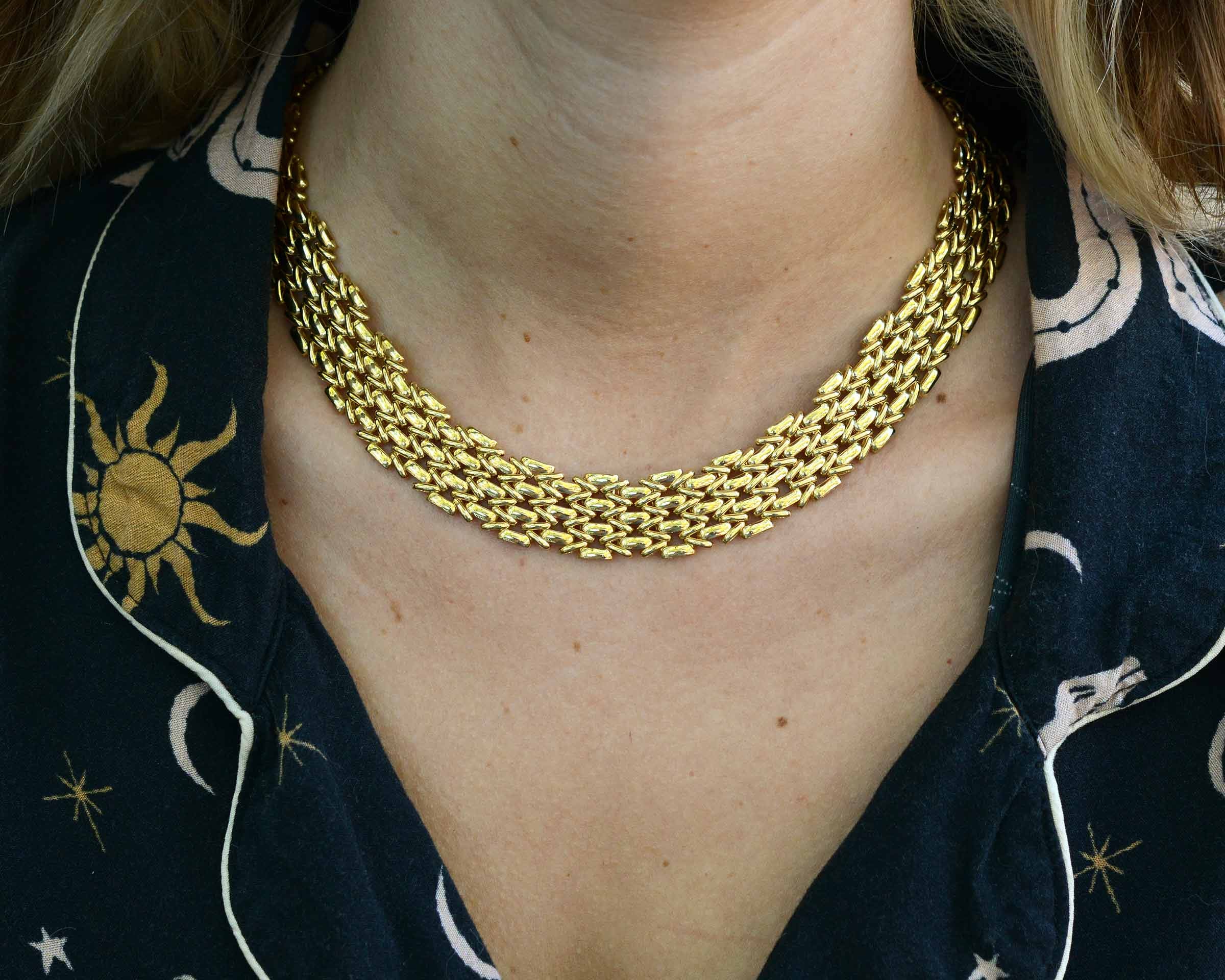 Cartier Panther Style Wide 18K Gold Choker Necklace