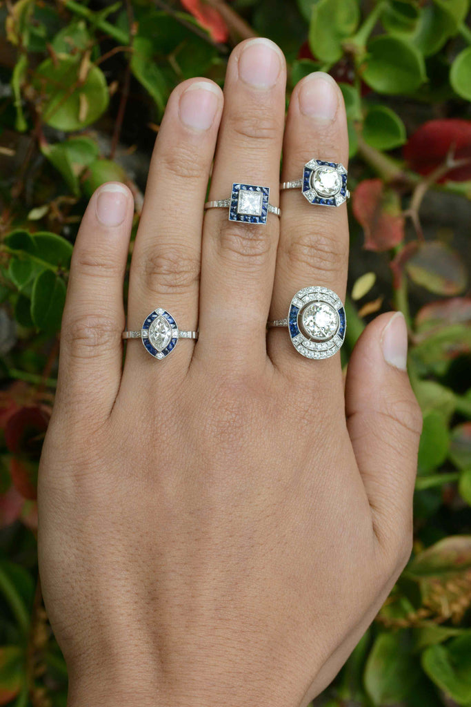 Diamond and sapphire Art Deco wedding rings.