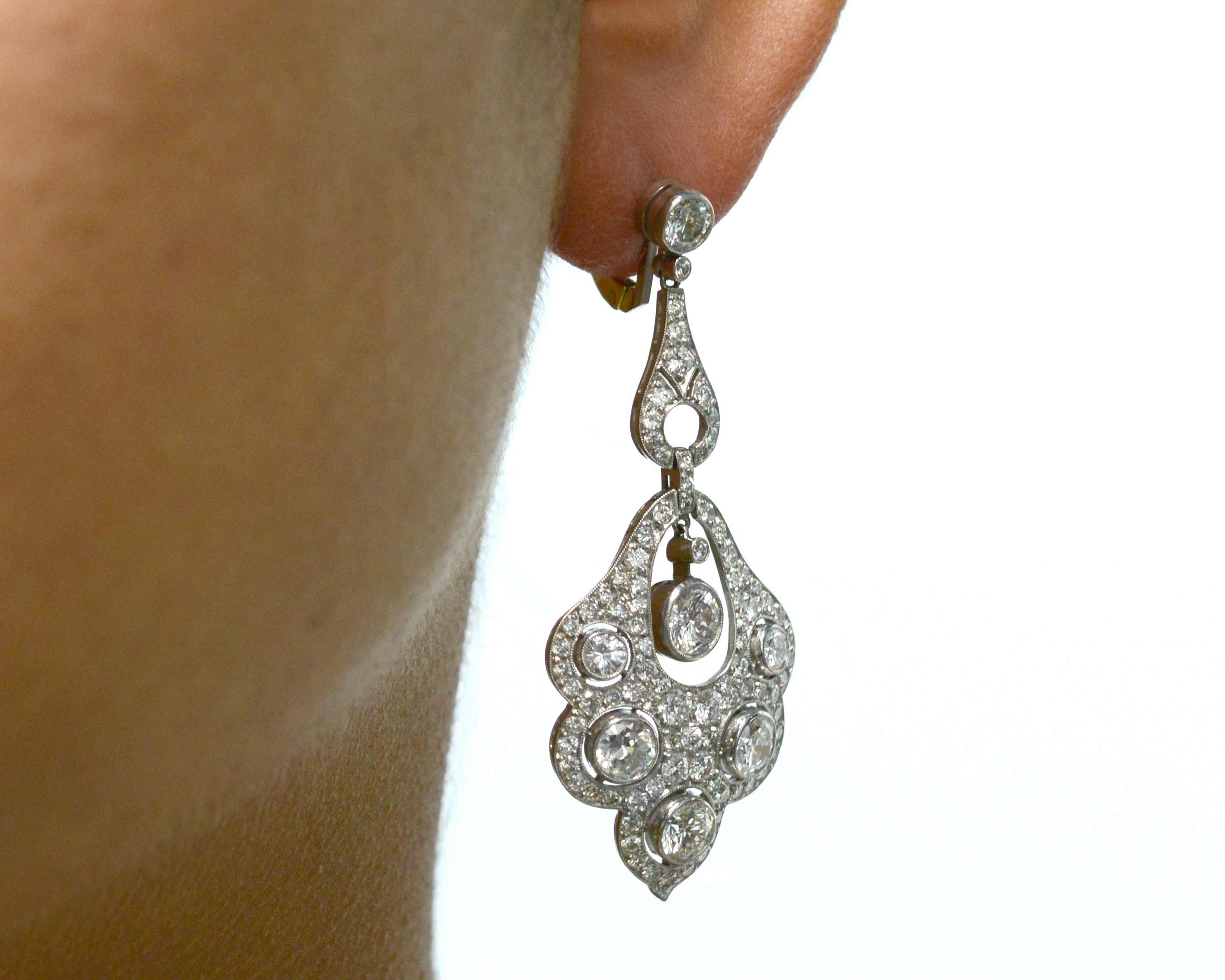 2 inch long dangling diamond chandelier earrings.