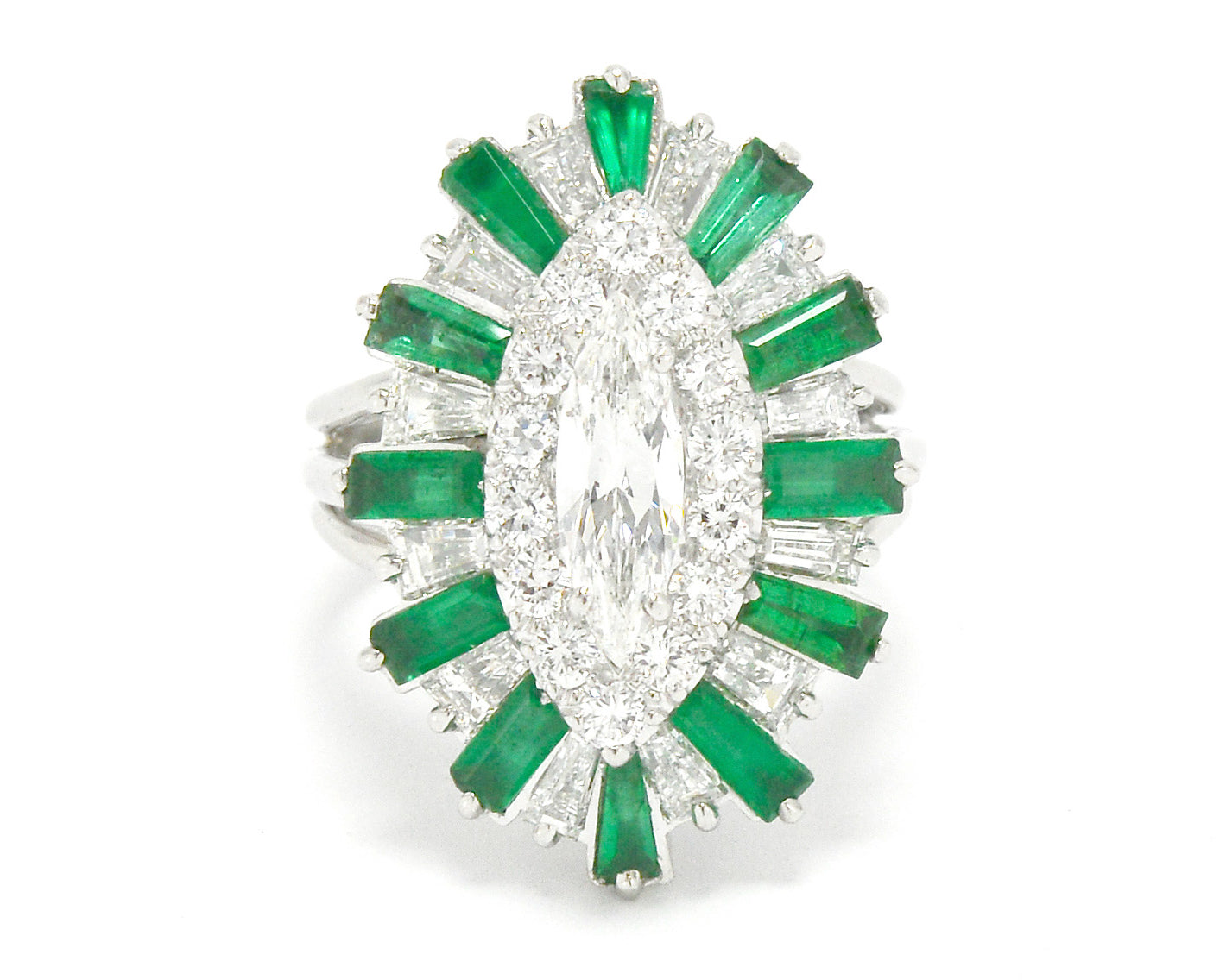 Bel Air Marquise Diamond 2.70 Carat Emerald Cocktail Ring Ballerina Platinum