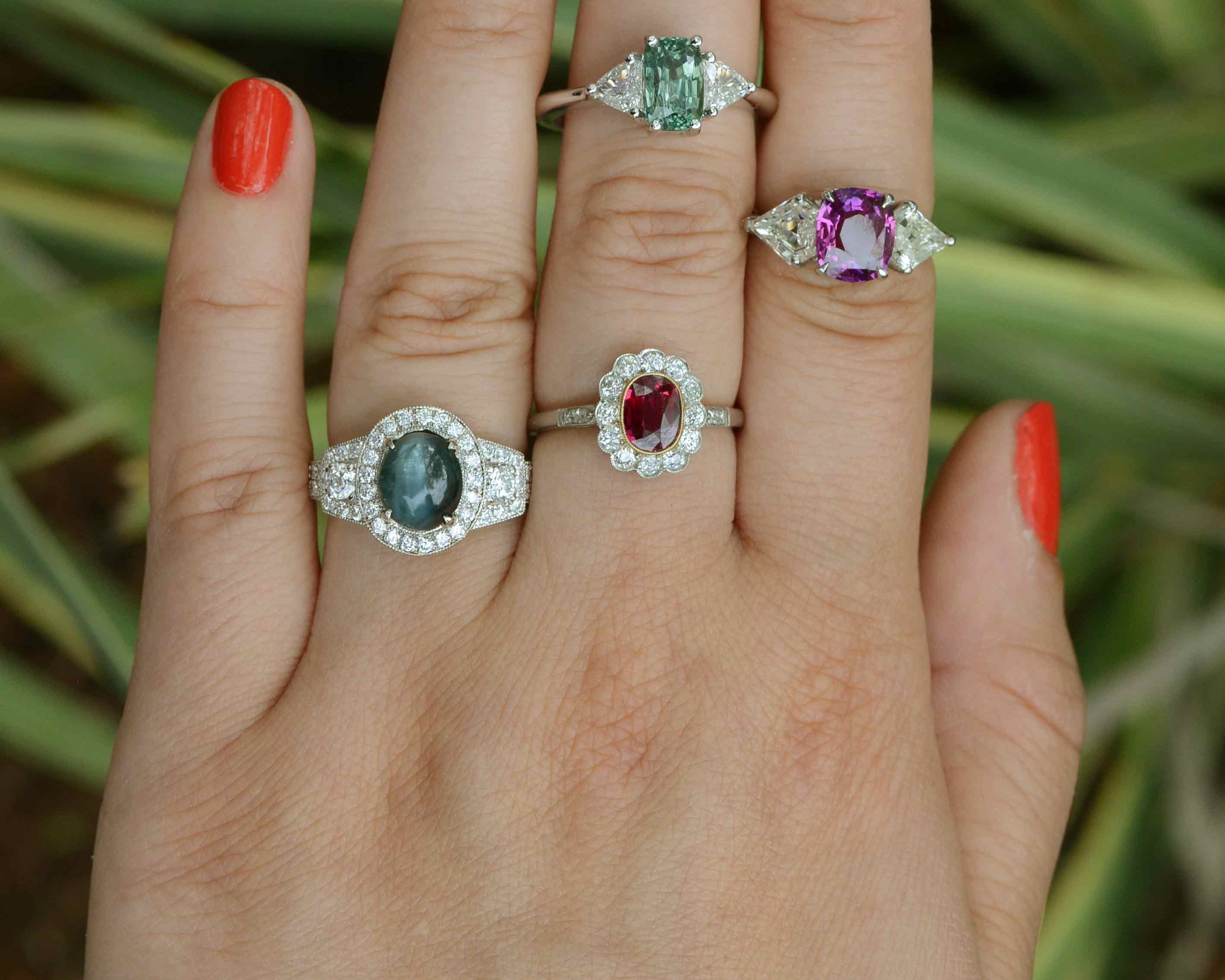 Ruby, pink sapphire & alexandrite a just a few of the gemstone bridal ring examples in-store for you.