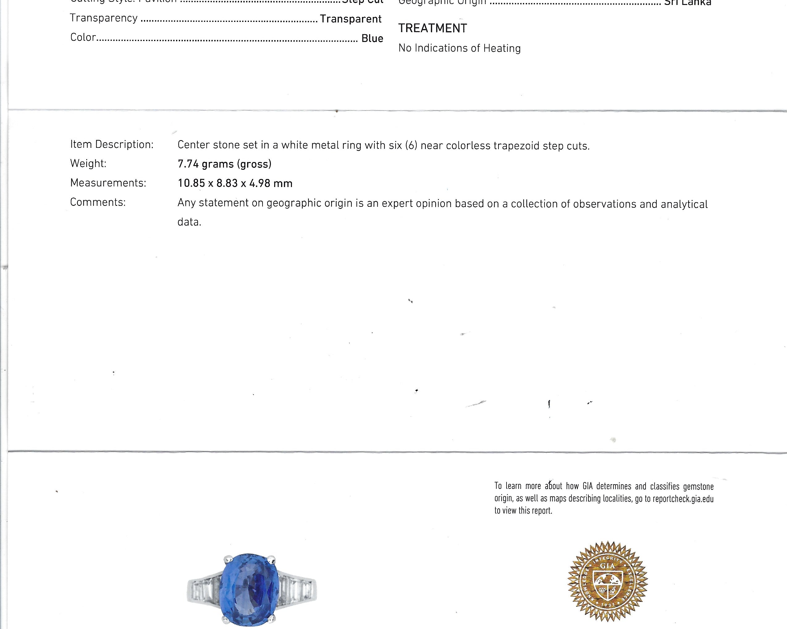 This nearly 5 carat oval blue sapphire comes with a GIA origin report.