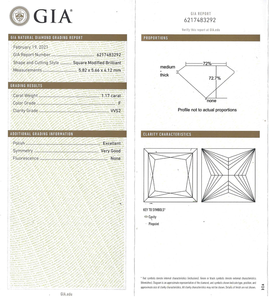 This 1.17 carat princess diamond includes a report by GIA.